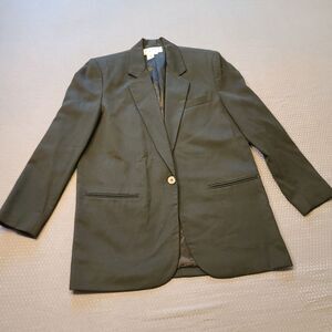 Vintage Career Essentials Blazer Black Womens Sz  8 100% Wool One Button Pockets